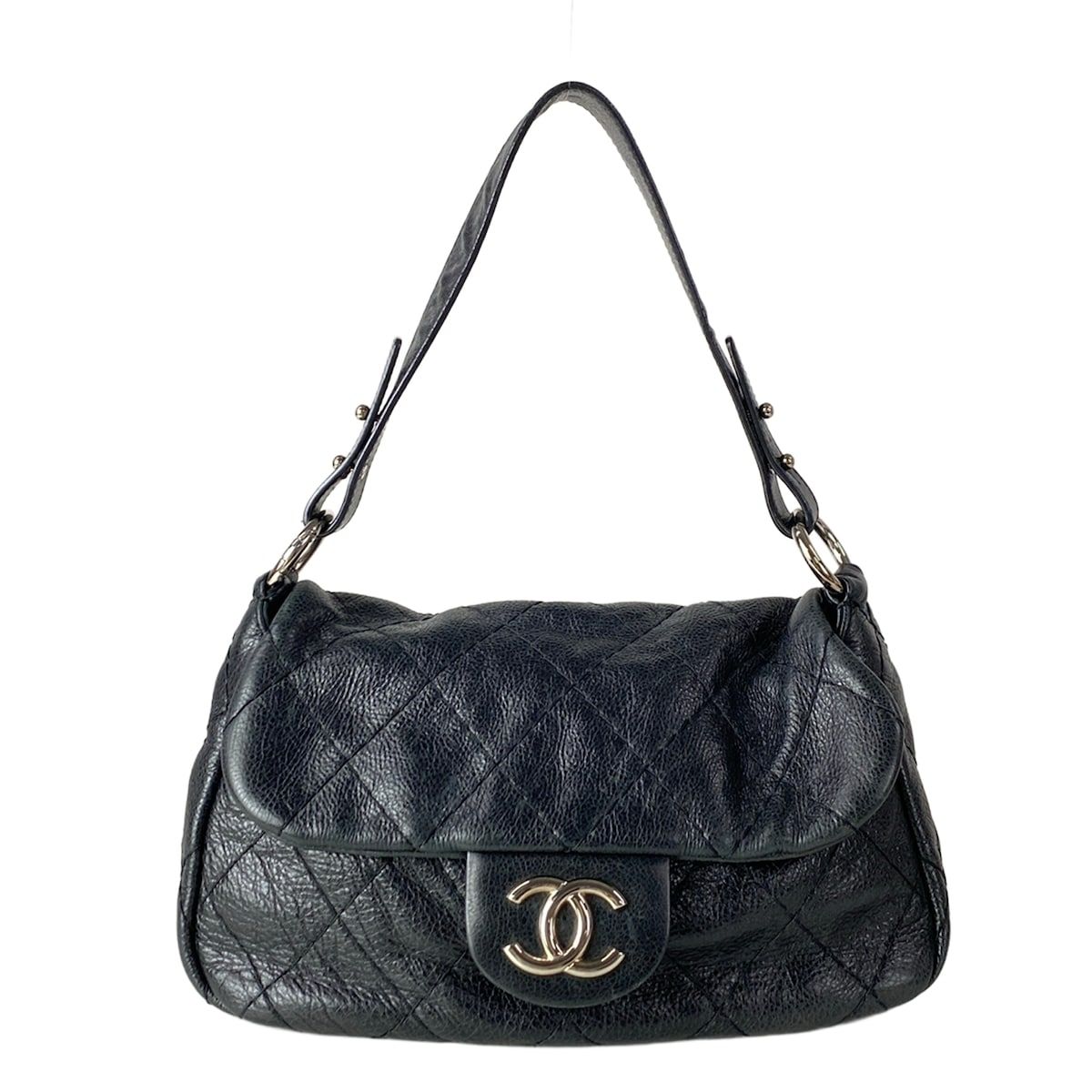 CHANEL(シャネル) ショルダーバッグ オンザロード/ワイルドステッチ A48015 黒 フラップバッグ/シルバー金具
