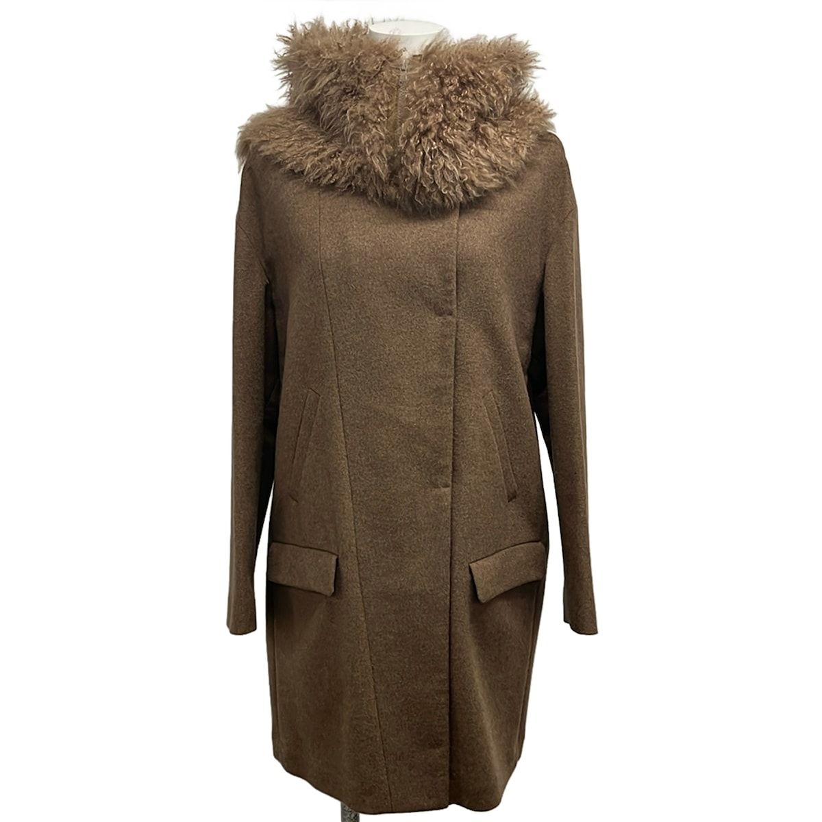 BRUNELLO CUCINELLI(ブルネロクチネリ) コート サイズ42 M レディース美品 - ブラウン 長袖/付け襟（山羊皮）/秋/冬 ウール、カシミヤ