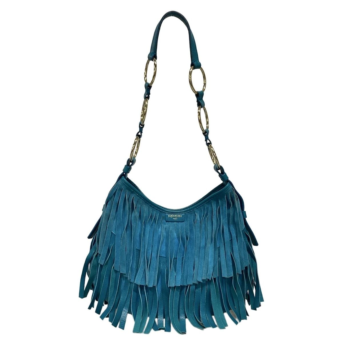 YvesSaintLaurent rivegauche (YSL)(イヴサンローランリヴゴーシュ) ショルダーバッグ ボエム 138961 ブルーグリーン フリンジ レザー