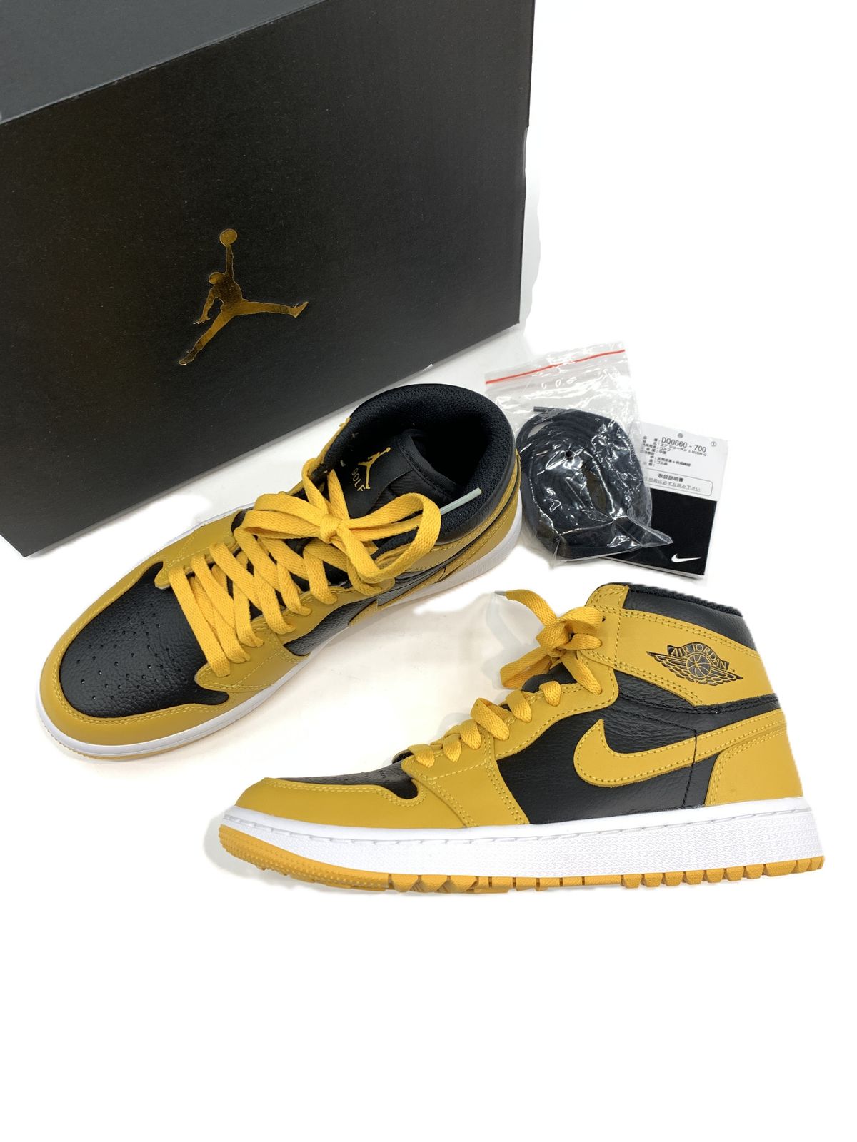 箱・タグ・替えシューレース付 NIKE ナイキ 2023 DQ0660-700 AIR JORDAN 1 HIGH GOLF ナイキ エア ジョーダン 1 ハイ ゴルフ スニーカー 25cm POLLEN/BLACK-WHITE