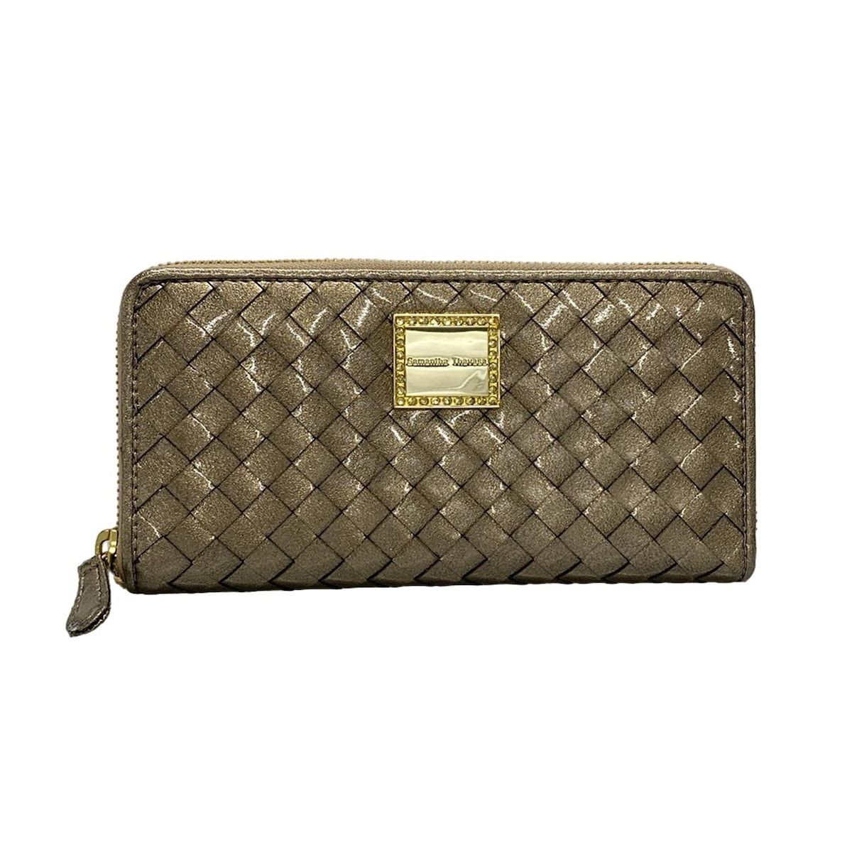 Samantha Thavasa(サマンサタバサ) 長財布 ゴールド 編み込み/ラウンドファスナー/ラインストーン