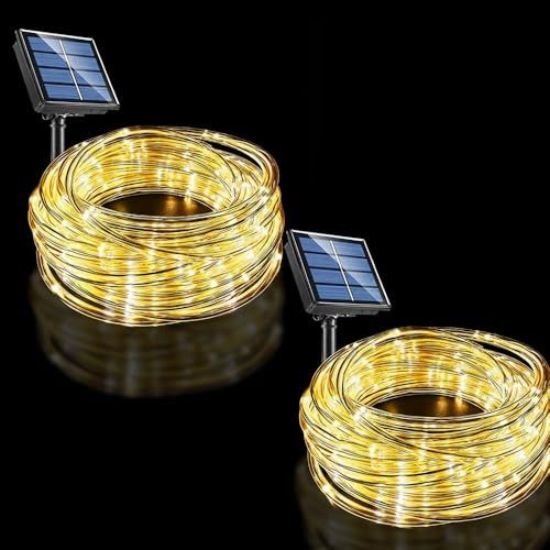 ソーラーロープランタンLEDストリングライト 2個 - 長さ1200cm、LED100個、屋外防水ロープライト、温白色/RGBカラフルネオンチューブフェアリーライト、パティオ、ガーデン、キャンプ、クリスマス、パーティー、ホリデーデコレーション 280a438c