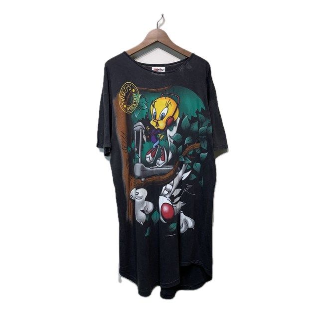 【中古】　MOVEL teez DESIGNS TM　ワンピース　90s vintage　(C)1996 WARNER BROS　半袖　Tシャツ　ひざ丈　キャラクター　ルーニー・テューンズ　シルベスター　トゥイーティー　古着　/1953