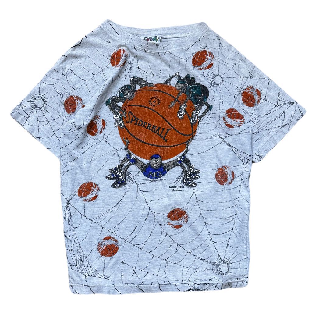 90s Canada製 northern Getaway バスケットボール グラフィック アート Tシャツ グレー Lサイズ No.EA406