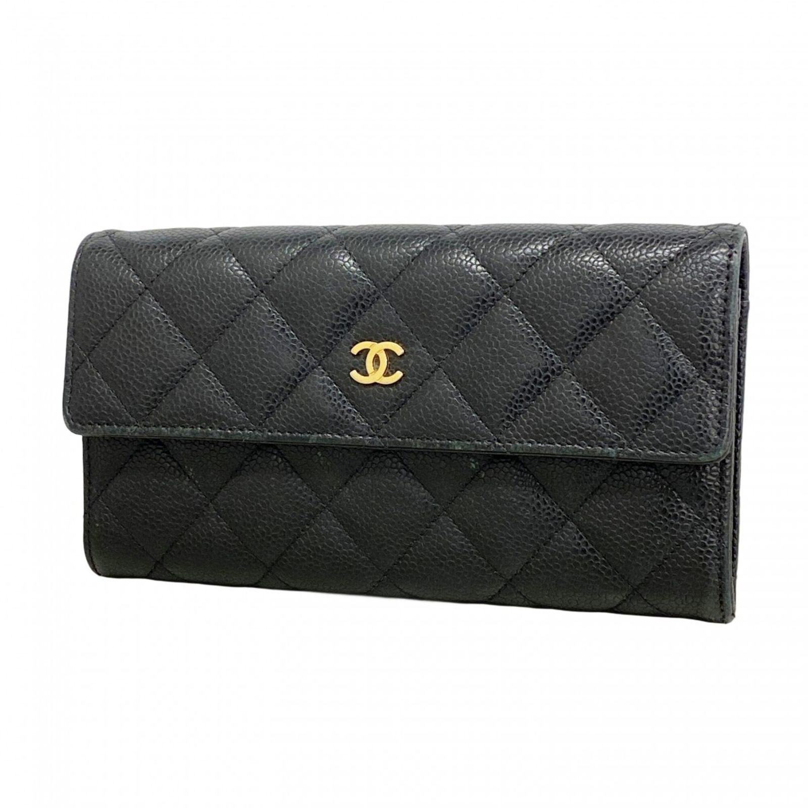 シャネル(Chanel) シャネル 長財布 マトラッセ キャビアスキン ブラック レディース