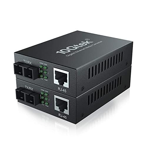 10Gtek 2台入り ギガビット 光メディアコンバーター マルチモード デュアルSCファイバー 1.25Gb/s 10/100/1000Base-Tx銅線 to ファイバー メディアコンバーター 内蔵ファイバーモジュール 伝送距離550mk cba42632