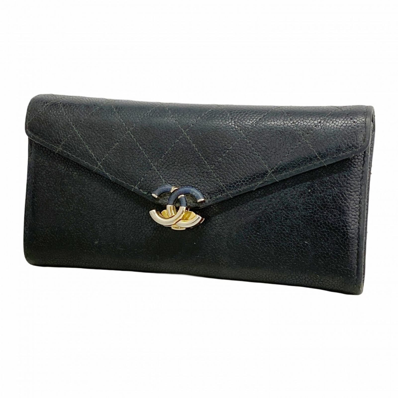 シャネル(Chanel) シャネル 長財布 マトラッセ キャビアスキン ブラック レディース