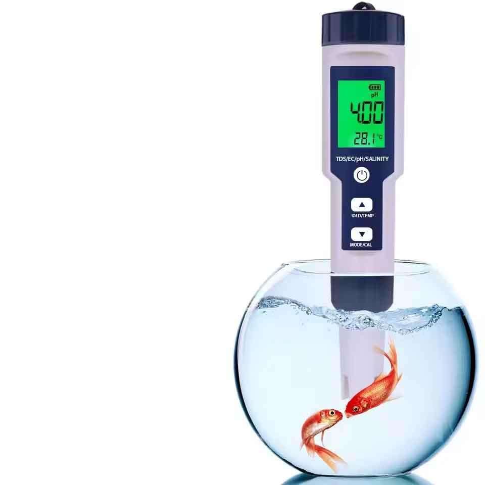 zmart 5 in 1 デジタル PH EC メーター ペン 塩分濃度 温度テスター 導電率 フィルター 純度 バックライト付き 水槽用水 水質 水槽 水耕栽培 熱帯魚 飼育 水温測定 ペーハー 測定器 導電率 水質管理 魚類 淡水 海水 5a0aaea4