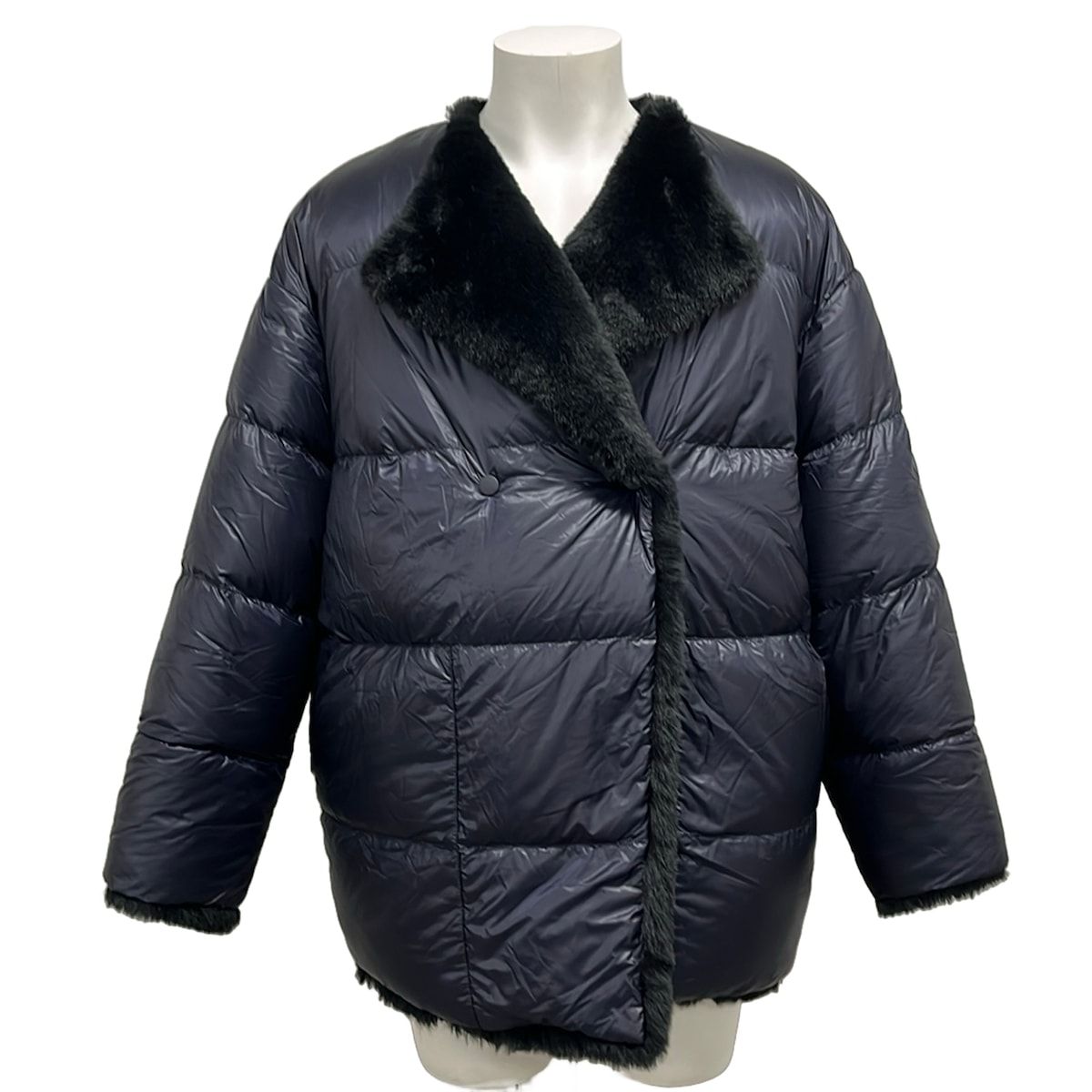 MONCLER(モンクレール) ダウンジャケット サイズ0 XS メンズ美品 LEMA 黒×ネイビー 長袖/フェイクファー/リバーシブル/HYKE/冬 ダウン