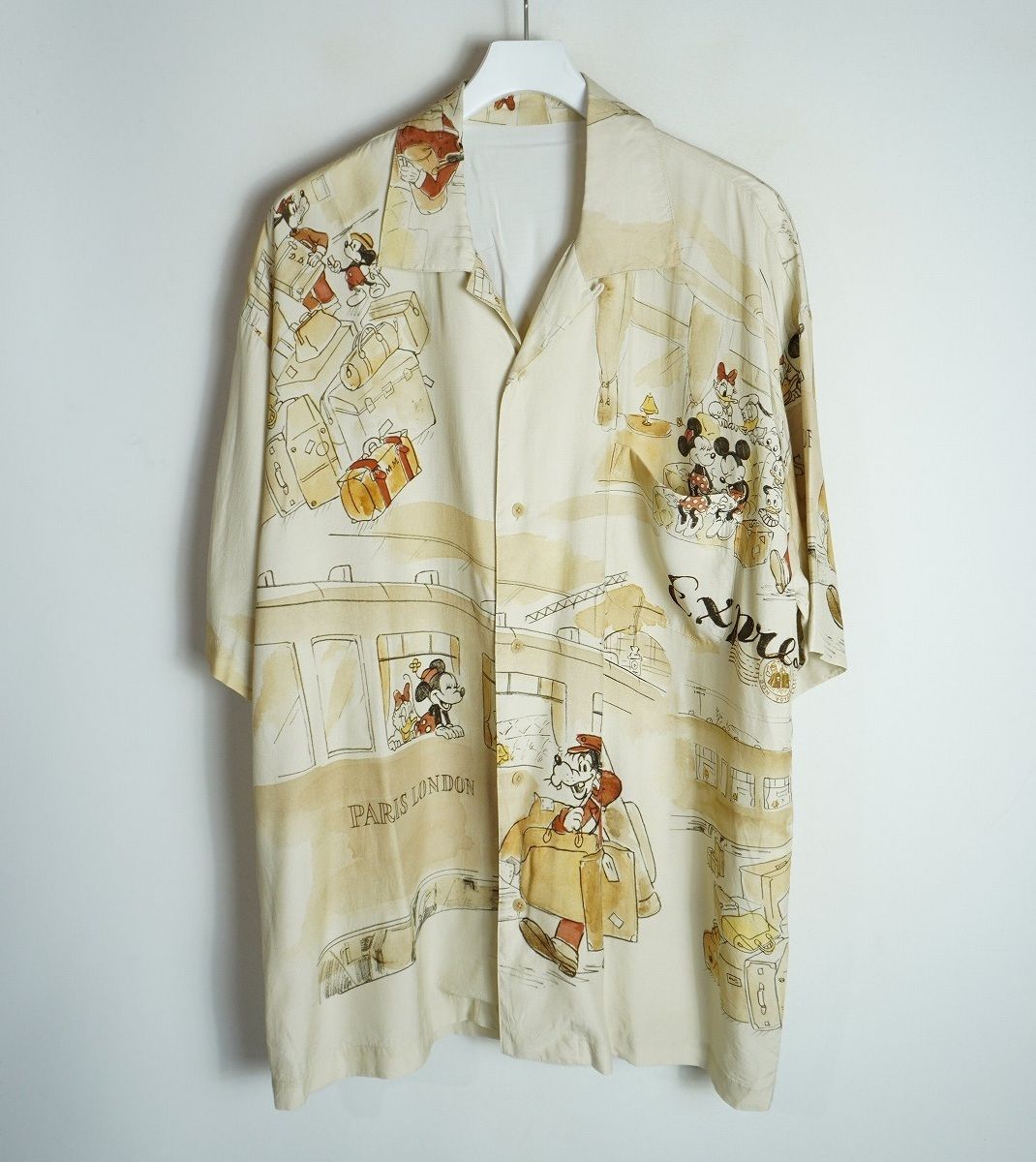 美品24SS Porter Classic ポータークラシック DISNEY M&F PC ORIGINAL ALOHA DP-024-2709 半袖アロハ シャツ ミッキー サイズL セピア1782Q♪