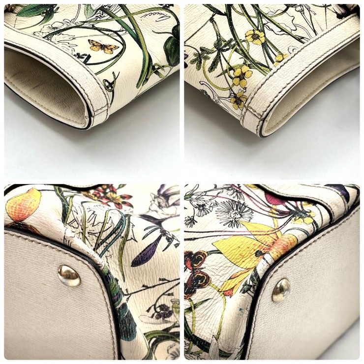 GUCCI(グッチ)フローラ トートバッグ ボタニカル フラワープリント レザー アイボリー系 ゴールド金具 レディース【中古】 GUCCI(グッチ)フローラ トートバッグ ボタニカル フラワープリント レザー アイボリー系 ゴールド金具 レディース【中古】