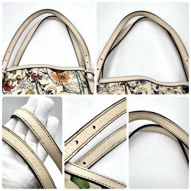 GUCCI(グッチ)フローラ トートバッグ ボタニカル フラワープリント レザー アイボリー系 ゴールド金具 レディース【中古】 GUCCI(グッチ)フローラ トートバッグ ボタニカル フラワープリント レザー アイボリー系 ゴールド金具 レディース【中古】