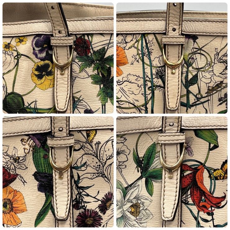GUCCI(グッチ)フローラ トートバッグ ボタニカル フラワープリント レザー アイボリー系 ゴールド金具 レディース【中古】 GUCCI(グッチ)フローラ トートバッグ ボタニカル フラワープリント レザー アイボリー系 ゴールド金具 レディース【中古】