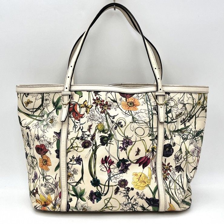 GUCCI(グッチ)フローラ トートバッグ ボタニカル フラワープリント レザー アイボリー系 ゴールド金具 レディース【中古】 GUCCI(グッチ)フローラ トートバッグ ボタニカル フラワープリント レザー アイボリー系 ゴールド金具 レディース【中古】