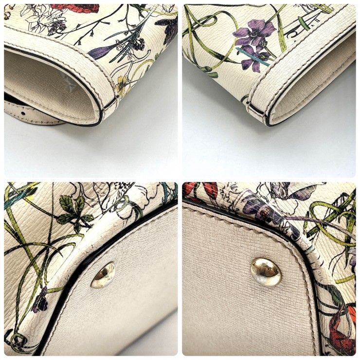 GUCCI(グッチ)フローラ トートバッグ ボタニカル フラワープリント レザー アイボリー系 ゴールド金具 レディース【中古】 GUCCI(グッチ)フローラ トートバッグ ボタニカル フラワープリント レザー アイボリー系 ゴールド金具 レディース【中古】