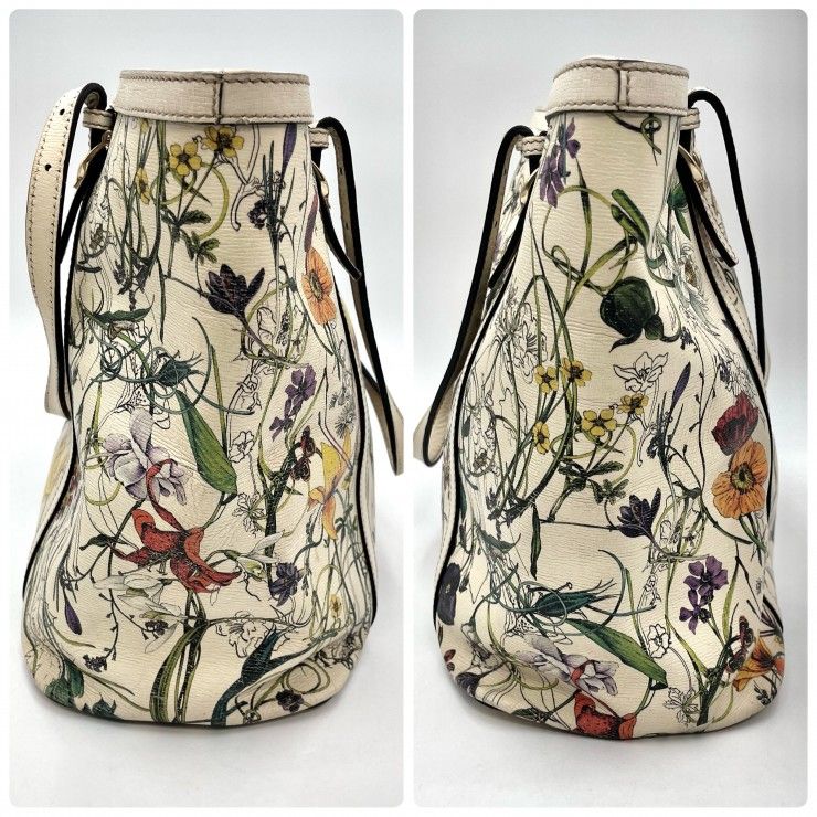 GUCCI(グッチ)フローラ トートバッグ ボタニカル フラワープリント レザー アイボリー系 ゴールド金具 レディース【中古】 GUCCI(グッチ)フローラ トートバッグ ボタニカル フラワープリント レザー アイボリー系 ゴールド金具 レディース【中古】