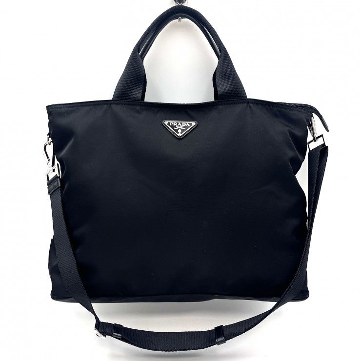PRADA（プラダ） テスート ナイロン 2WAYトートバッグ ショルダーバッグ ブラック シルバー金具 レディース メンズ 【中古】