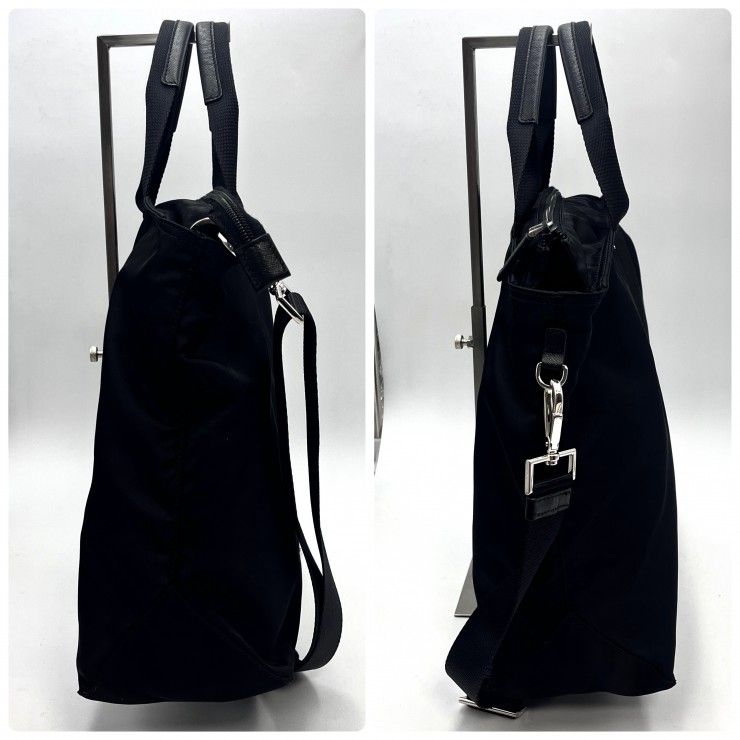PRADA（プラダ） テスート ナイロン 2WAYトートバッグ ショルダーバッグ ブラック シルバー金具 レディース メンズ 【中古】