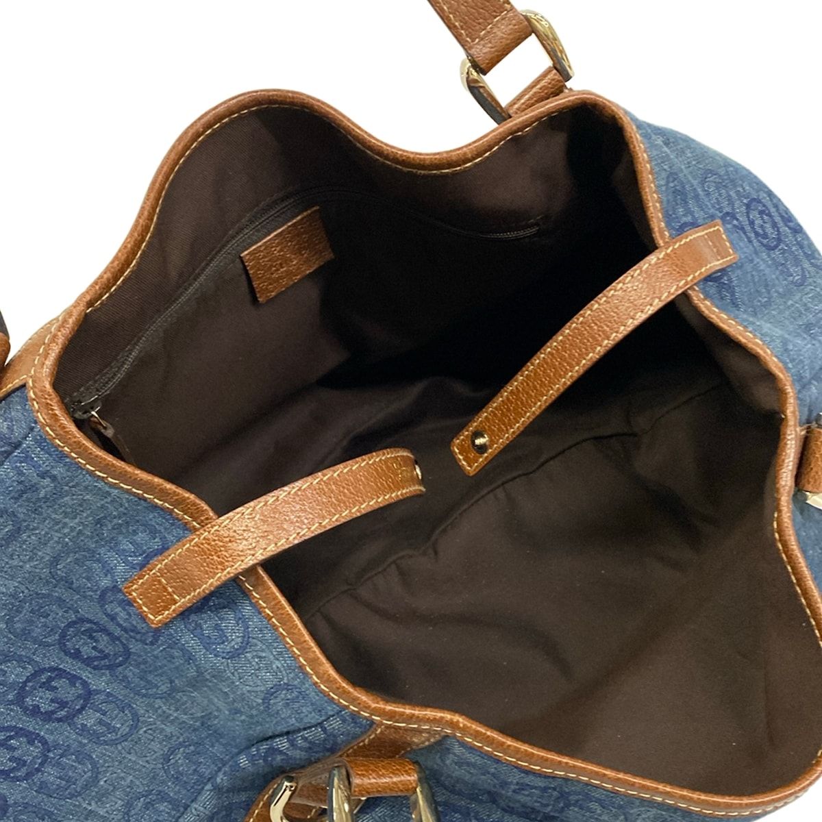 GUCCI(グッチ) トートバッグ美品 アビー 130736 ブルー×ダークブラウン インターロッキングG柄 レザー