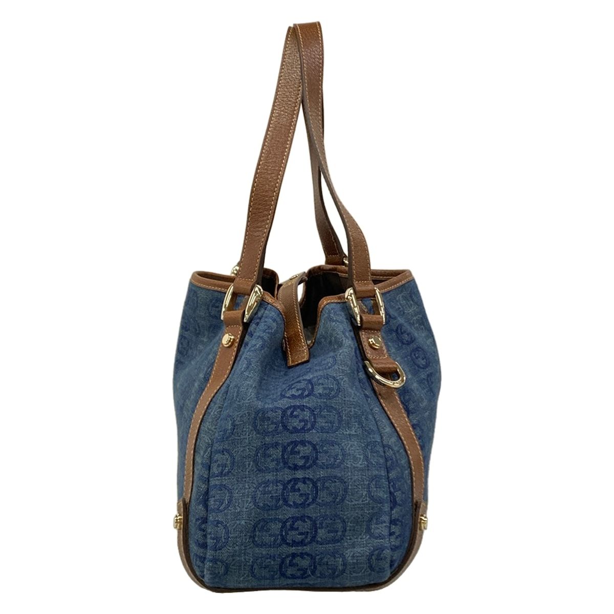 GUCCI(グッチ) トートバッグ美品 アビー 130736 ブルー×ダークブラウン インターロッキングG柄 レザー