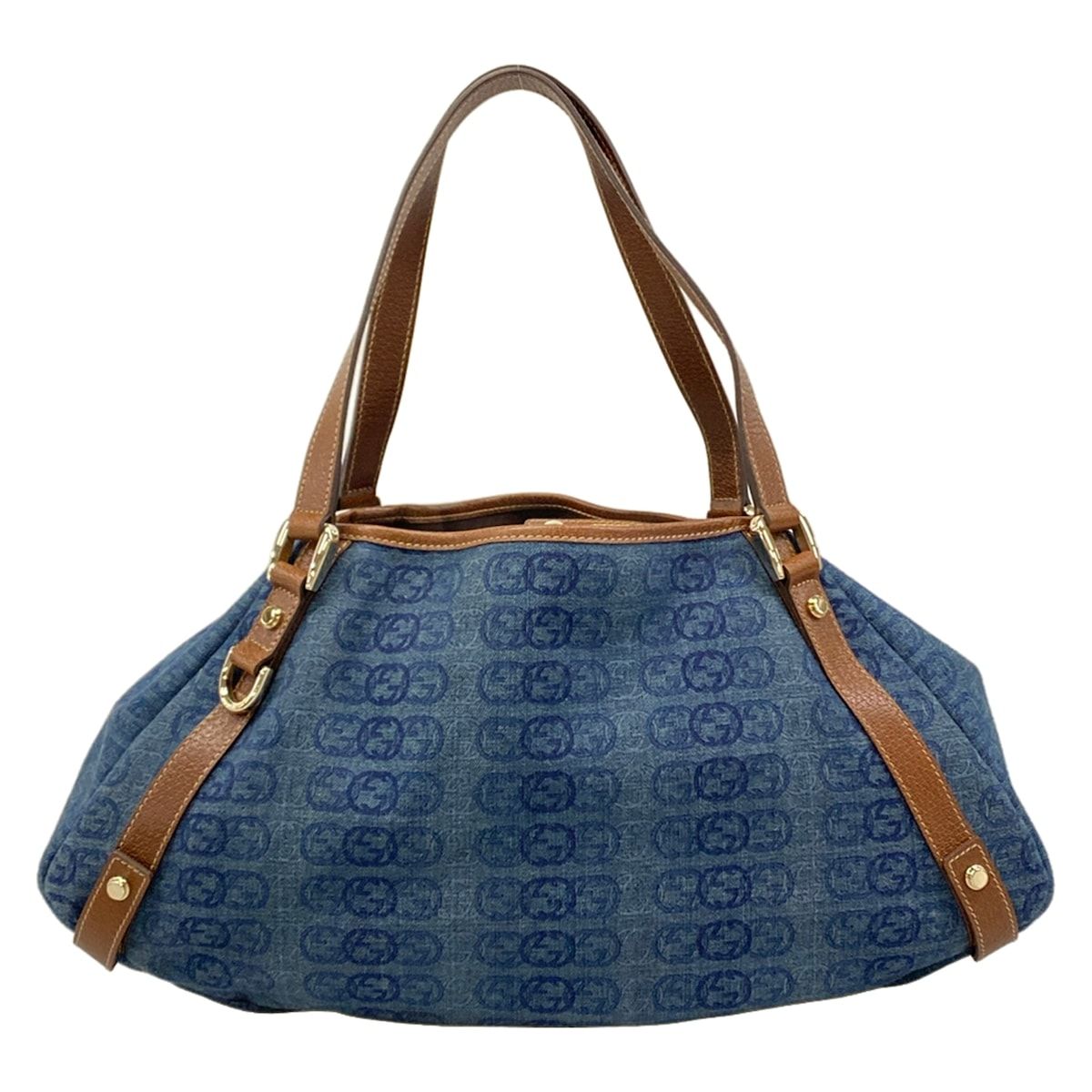 GUCCI(グッチ) トートバッグ美品 アビー 130736 ブルー×ダークブラウン インターロッキングG柄 レザー