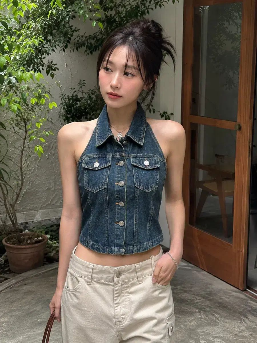 (新品) Molorda バックレスストラップ ビスチェ デニム トップス
