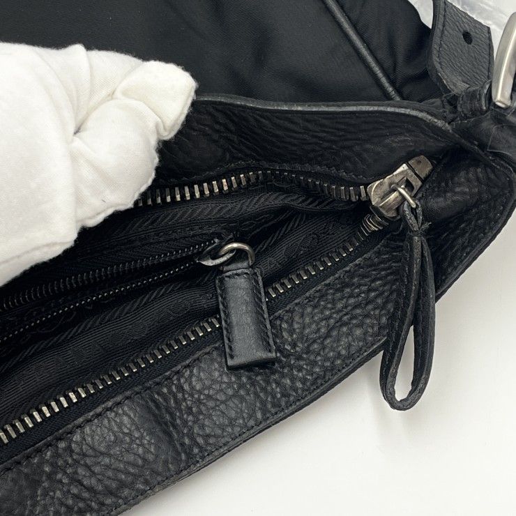 PRADA(プラダ)Tessuto ナイロン ショルダーバッグ ブラック レザー レディース メンズ ユニセックス イタリア製【中古】 PRADA(プラダ)Tessuto ナイロン ショルダーバッグ ブラック レザー レディース メンズ ユニセックス イタリア製【中古】