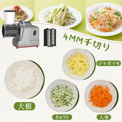 電動野菜スライサー 5種替刃 ステンレス製 家庭用 多機能 粗切り・細切り・スライス・波刃・みじん切り 時短調理 日本語取り扱い説明書（250Wモーター搭載）/ 4e5da56f