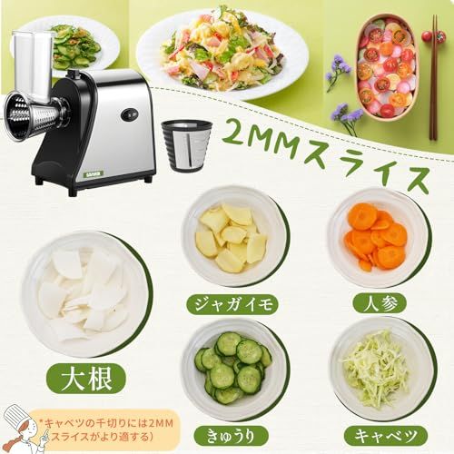 電動野菜スライサー 5種替刃 ステンレス製 家庭用 多機能 粗切り・細切り・厚スライス・薄スライス・みじん切り 時短調理 サラダに最適 日本語取り扱い説明書(250Wモーター搭載)/ 310d0da5 電動野菜スライサー 5種替刃 ステンレス製 家庭用 多機能 粗切り・細切り・厚スライス・薄スライス・みじん切り 時短調理 サラダに最適 日本語取り扱い説明書(250Wモーター搭載)/ 310d0da5
