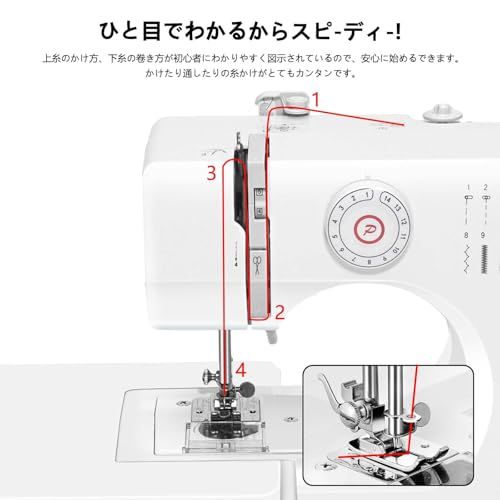ミシン 初心者向け 電子ミシン 14種類の縫い目 返し縫い機能 2way給電 日常手作り縫製 42PCS裁縫セット付き スピード調整可能 持ち運び便利 日本語説明書付き/ 714633de