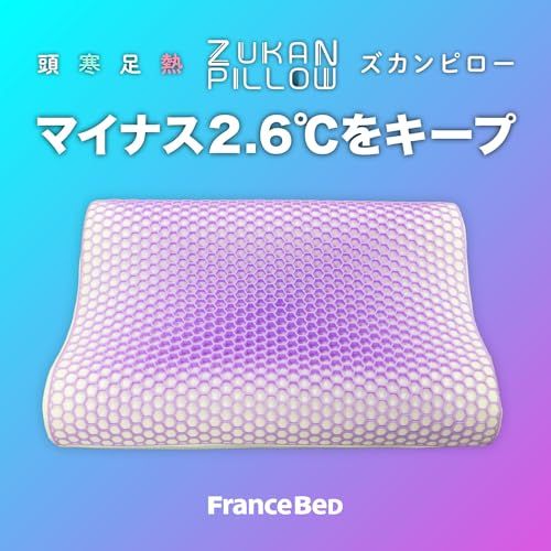 フランスベッド 枕 60×40cm ライトパープル色カバー付き 「放熱シート内蔵まくら ZUKAN（頭寒）ピロー」 ズカンピロー 日本国内初上陸の放熱シート”ラジテック”を使用 一年中一晩中の快眠をお届けします 360521000/ 25529f39