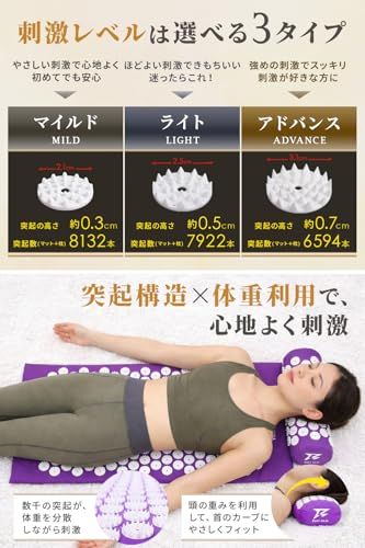 [BODY RAJA] 指圧マット 枕セット シャクティ指圧マット 指圧スパイク リラックス セルフケア 収納袋付き 洗える綿カバー 背中 首 肩 腰 全身ケア 自宅用 (グレー, ライト(突起の高さ約0.5cm))/ c17b3237
