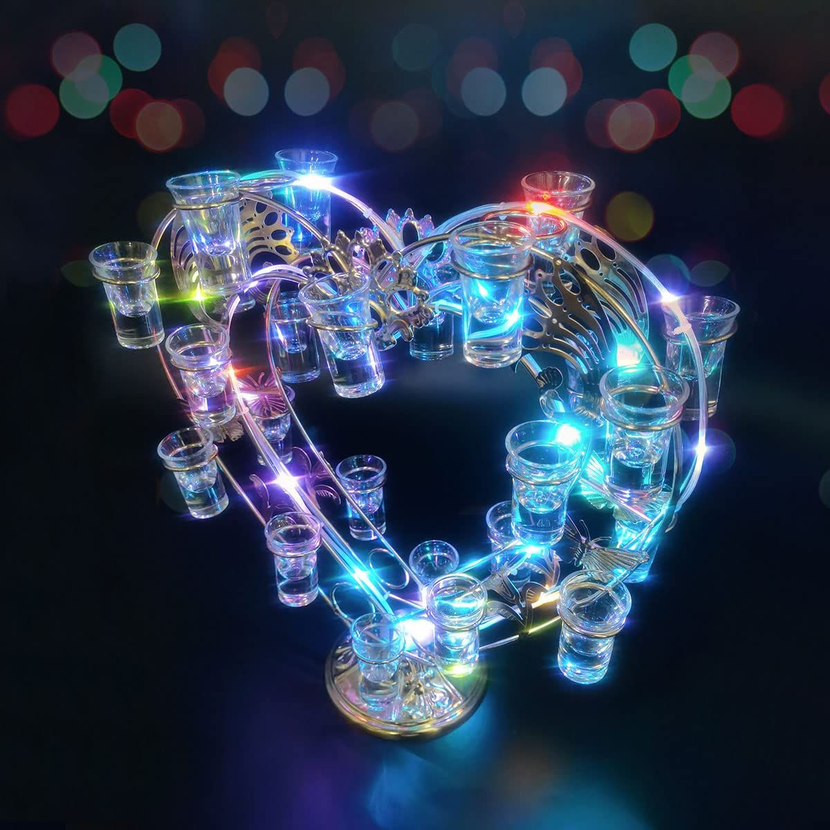 RAKU テキーラ観覧車 LED酒ボトルの表示棚 酒グラススタンド 25 mlグラス LEDランプデザイン 卓上自立型 USB充電式 コードレス 操作簡単 雰囲気作り 忘年会 新年会 クラブ カラオケ パーティー 飲み会 (ハート)/ e38de351