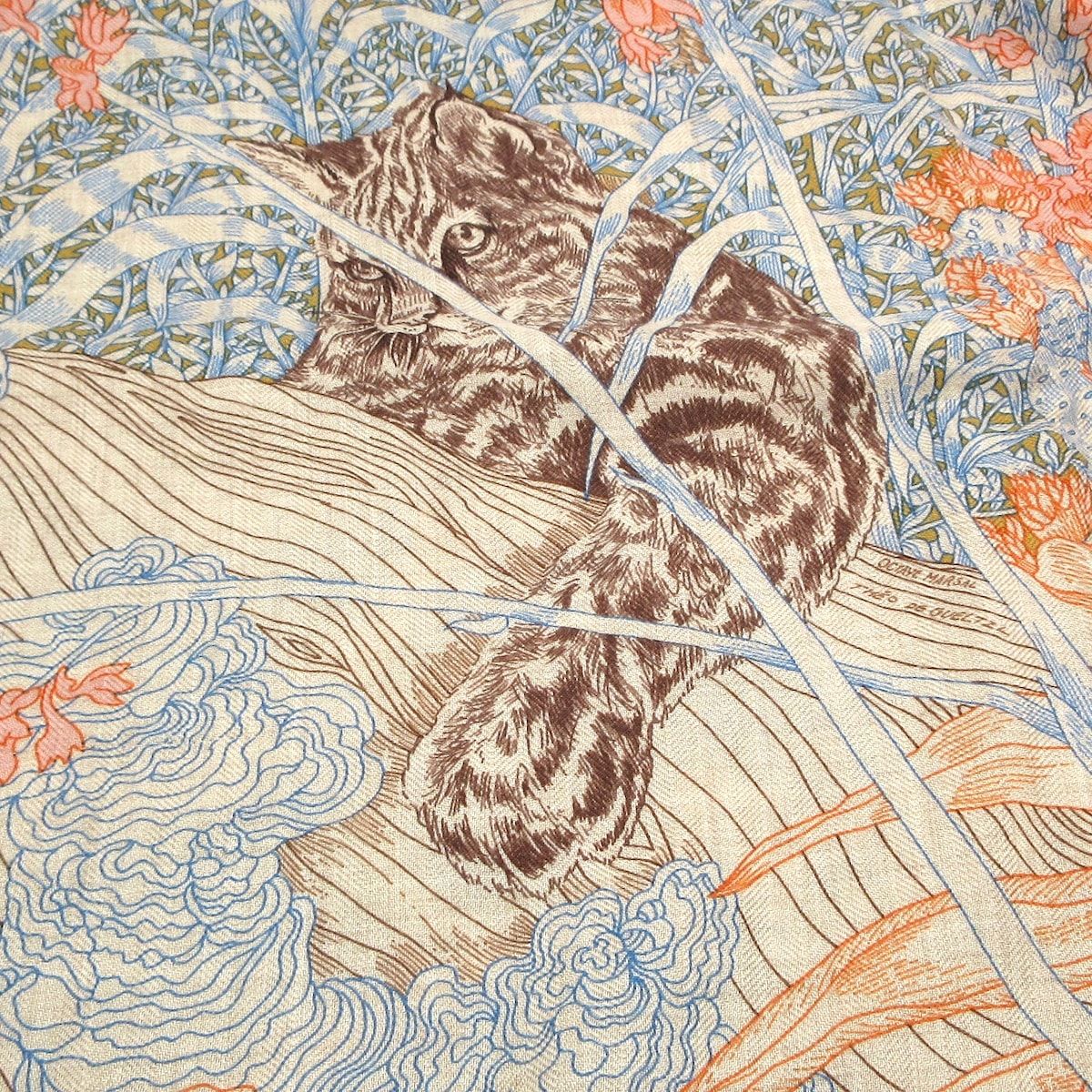 HERMES(エルメス) ストール(ショール) カレ140 ネイビー×オレンジ×マルチ Retour a la Nature(自然回帰) カシミヤ、シルク HERMES(エルメス) ストール(ショール) カレ140 ネイビー×オレンジ×マルチ Retour a la Nature(自然回帰) カシミヤ、シルク