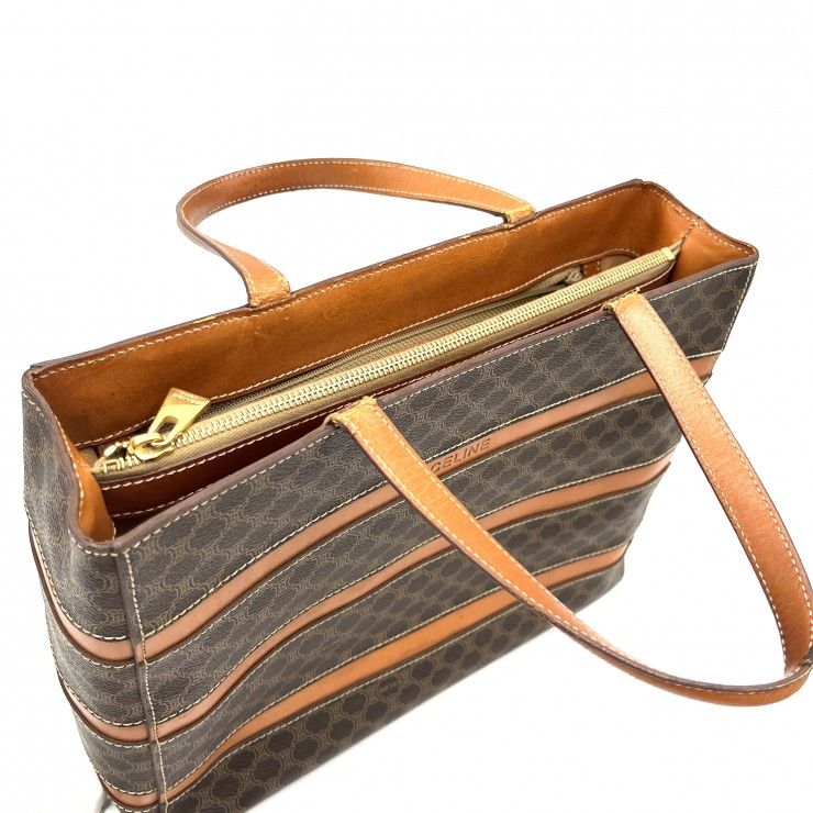 CELINE(セリーヌ) ヴィンテージ マカダム トートバッグ ハンドバッグ ボーダー柄 ブラウン PVC レザー ゴールド レディース 【中古】 CELINE(セリーヌ) ヴィンテージ マカダム トートバッグ ハンドバッグ ボーダー柄 ブラウン PVC レザー ゴールド レディース 【中古】
