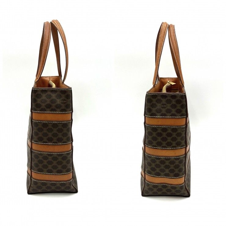 CELINE(セリーヌ) ヴィンテージ マカダム トートバッグ ハンドバッグ ボーダー柄 ブラウン PVC レザー ゴールド レディース 【中古】 CELINE(セリーヌ) ヴィンテージ マカダム トートバッグ ハンドバッグ ボーダー柄 ブラウン PVC レザー ゴールド レディース 【中古】