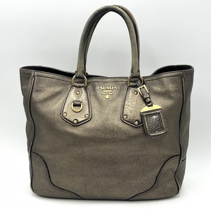PRADA（プラダ）ハンドバッグ トートバッグ ブロンズ レザー ゴールド金具 レディース イタリア製【中古】
