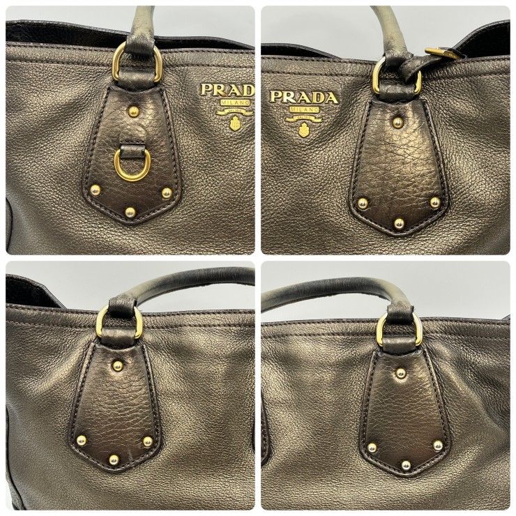 PRADA(プラダ)ハンドバッグ トートバッグ ブロンズ レザー ゴールド金具 レディース イタリア製【中古】 PRADA(プラダ)ハンドバッグ トートバッグ ブロンズ レザー ゴールド金具 レディース イタリア製【中古】