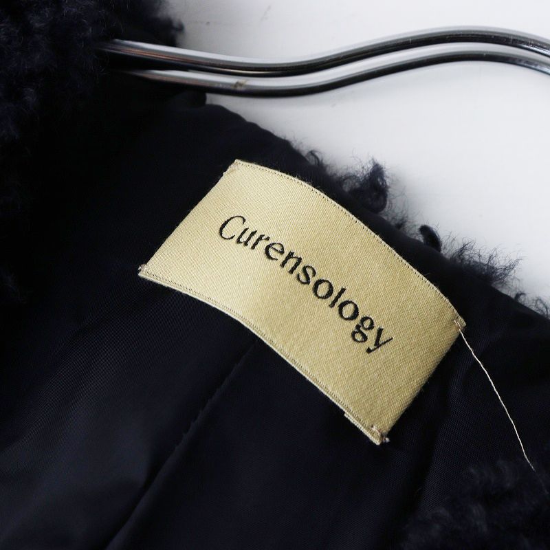 人気アイテム カレンソロジー Curensology シープライクファーベスト F ネイビー┃ロング丈 上着 羽織り アウター【2400014957617】