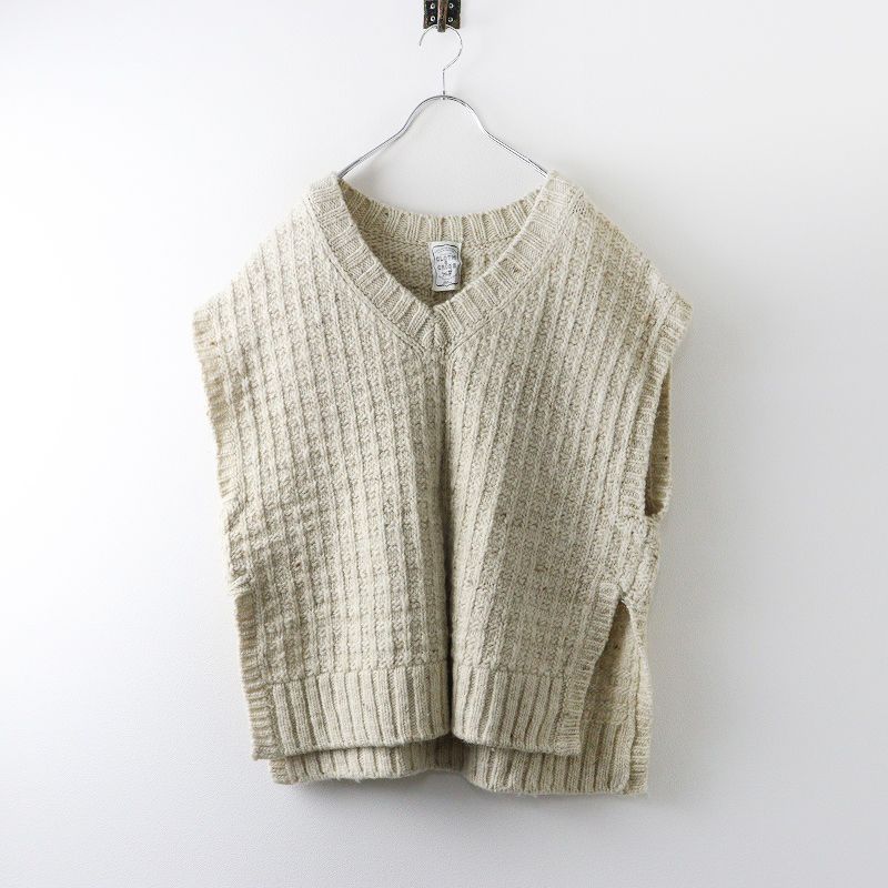 クロスアンドクロス ハグオーワー Cloth&Cross ウール100% 格子編みニットベスト ベージュ┃ざっくり編み【2400014925746】