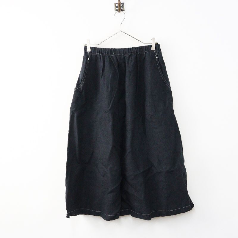 定価30800円 2025 ヴラスブラム Vlas Blomme Hemp Canvas ギャザーフレアスカート F ブラック／ボトムス ロングスカート【2400014953381】