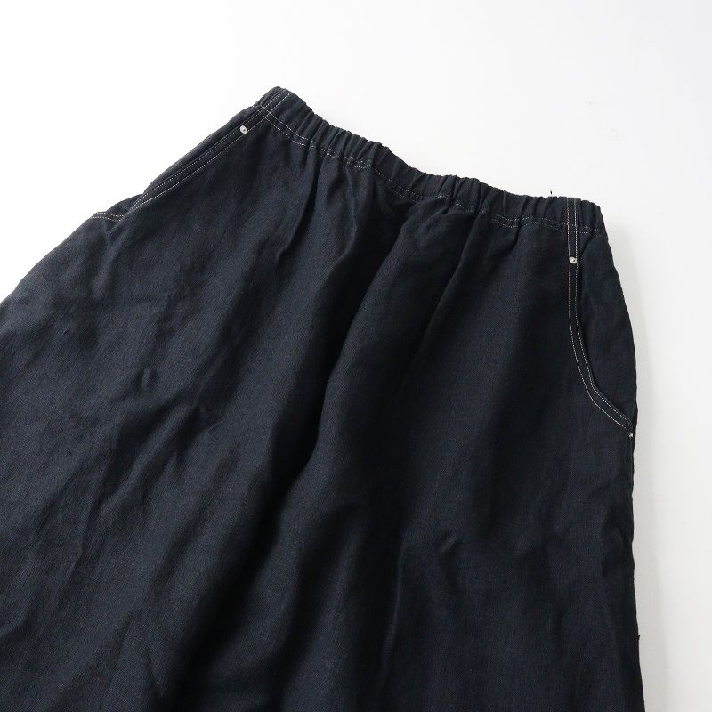 定価30800円 2025 ヴラスブラム Vlas Blomme Hemp Canvas ギャザーフレアスカート F ブラック／ボトムス ロングスカート【2400014953381】
