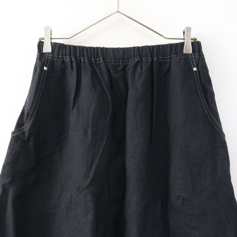 定価30800円 2025 ヴラスブラム Vlas Blomme Hemp Canvas ギャザーフレアスカート F ブラック／ボトムス ロングスカート【2400014953381】