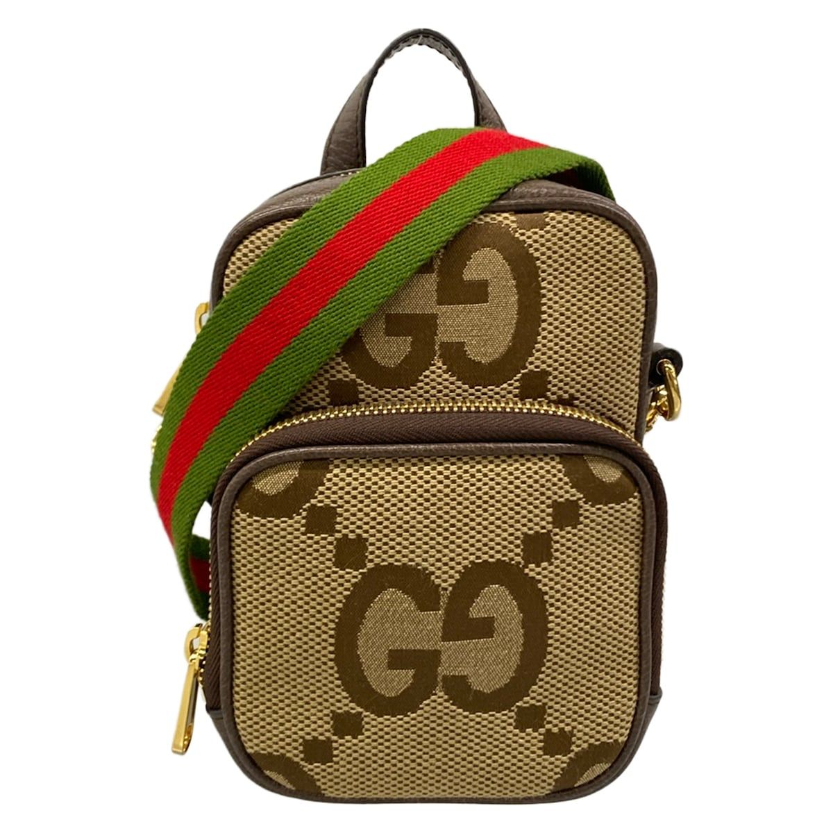 GUCCI(グッチ) ショルダーバッグ ジャンボGG/シェリー(ウェブ) 696072 ベージュ×ダークブラウン レザー
