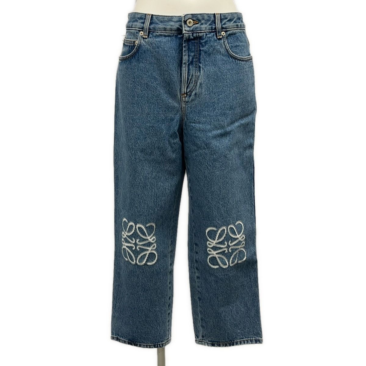 LOEWE(ロエベ) ジーンズ サイズ38 M レディース美品 クロップド ジーンズ デニム パンツ S359Y11XBT ブルー×白 コットン