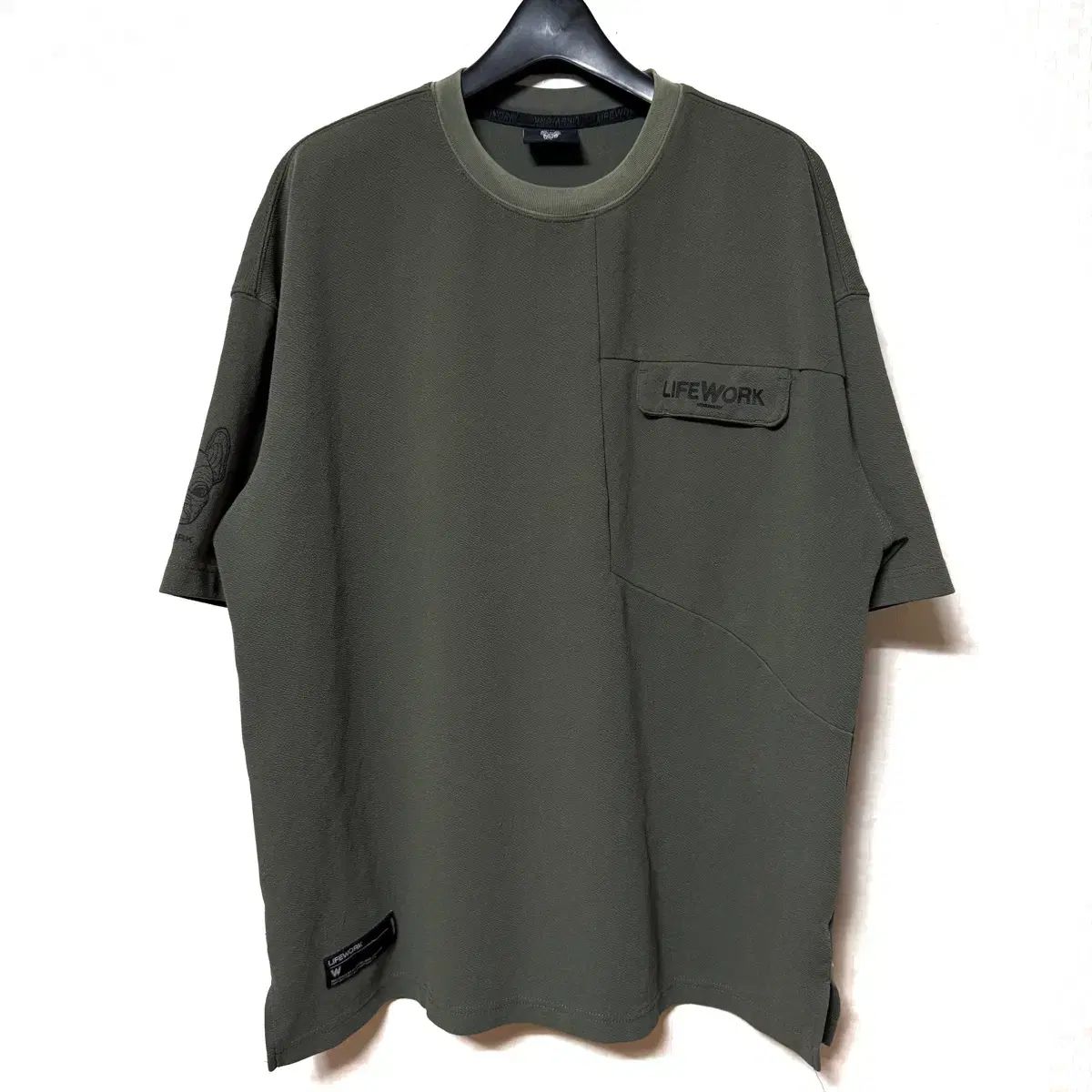 L 100 ライフウォーク ビックロゴ 半袖Tシャツ カーキ