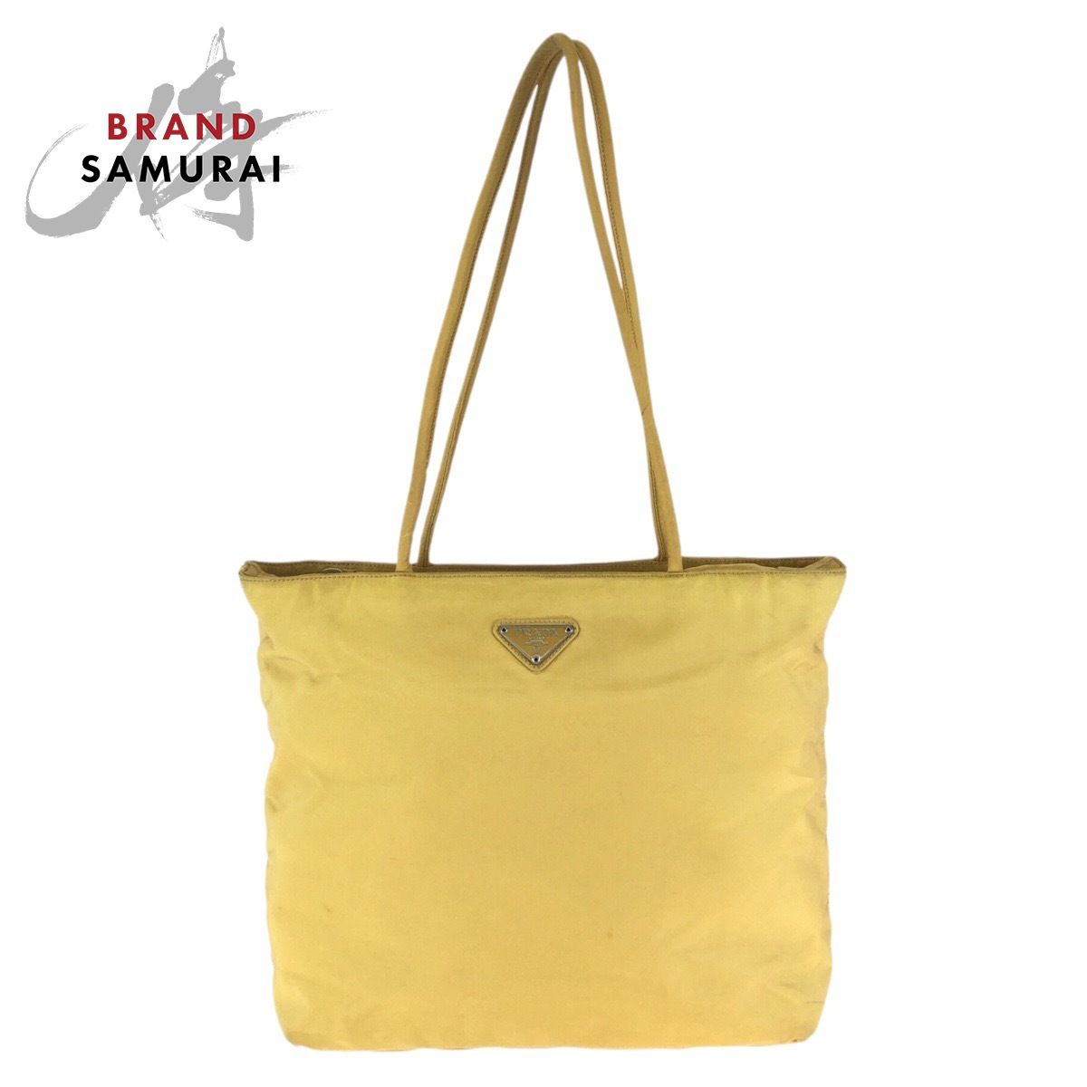 PRADA プラダ テスート 三角ロゴプレート イエロー シルバー金具 ナイロン ショルダーバッグ トートバッグ レディース 602164【中古】