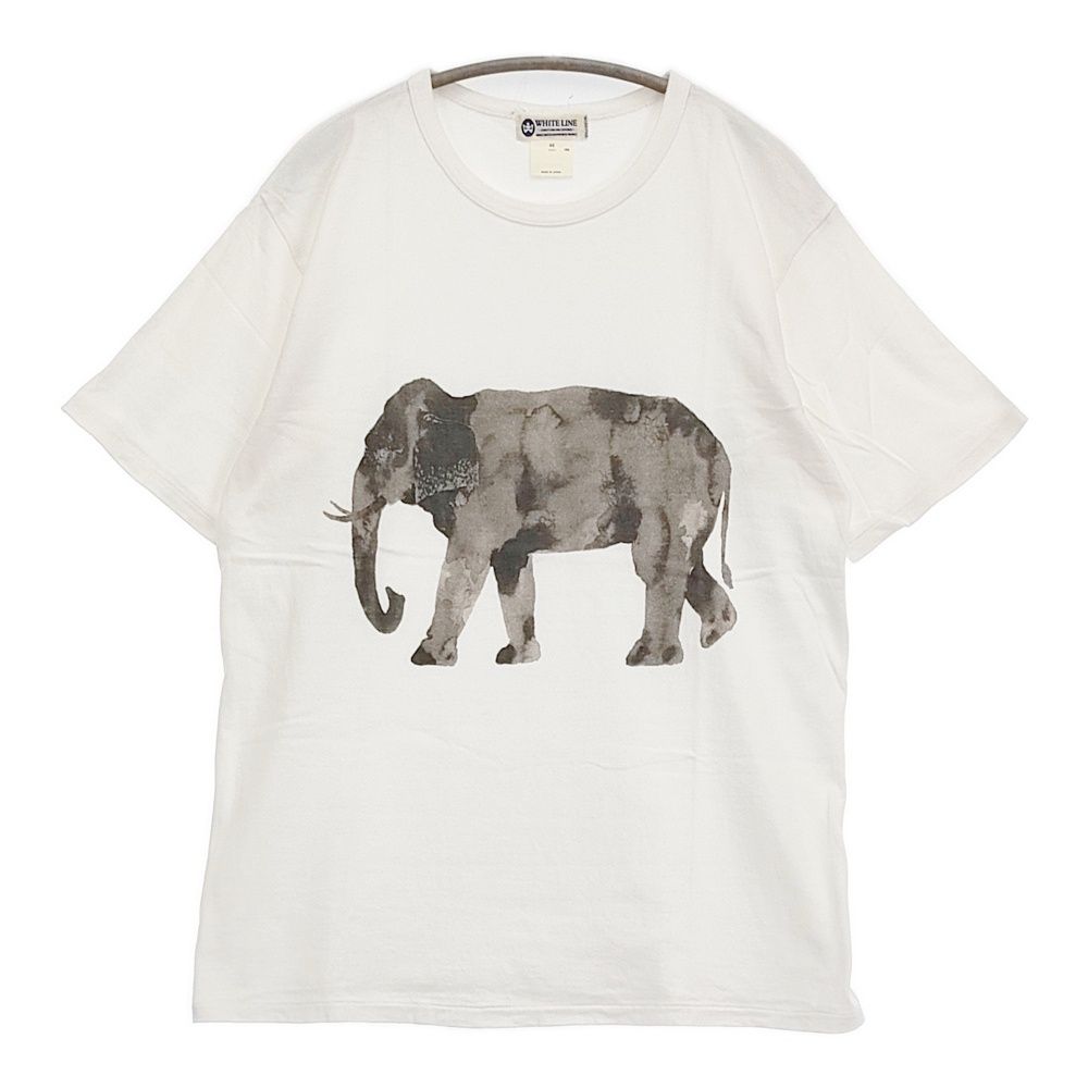WHITE LINE アートT 田中健太郎 象 エレファント サイズ46 半袖Ｔシャツ カットソー ホワイト メンズ ホワイトライン【中古】6-0424S♪