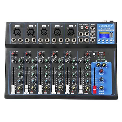 Depusheng HT7 BluetoothポータブルオーディオミキサーW/USB DJサウンドミキシングコンソールMP3ジャック48V電源コンピューター録音、7チャンネルバンドミキシングボードスタジオ記録kk aa9a35c4