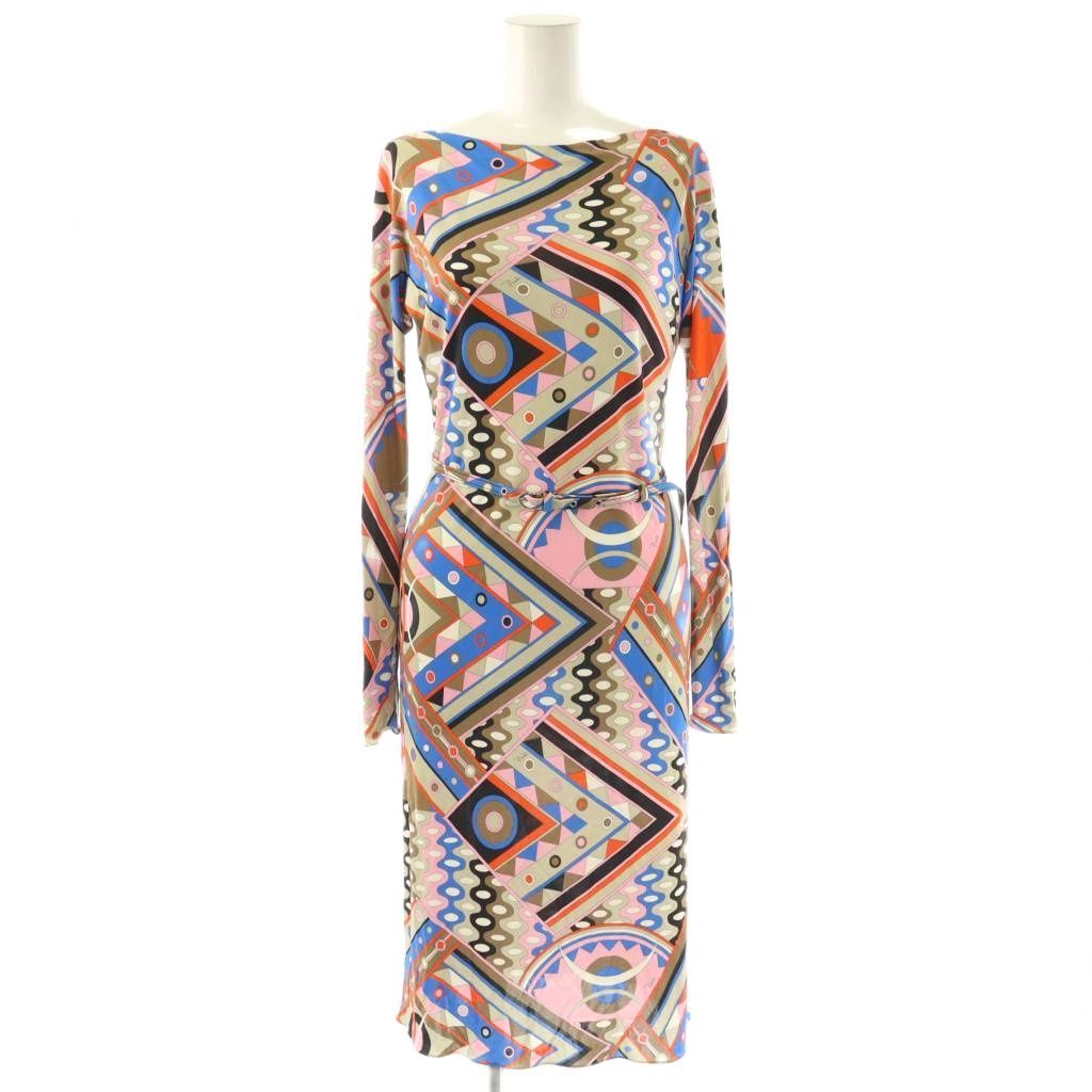 エミリオプッチ EMILIO PUCCI ワンピース ひざ丈 総柄 38 マルチカラー /DF ■GY62